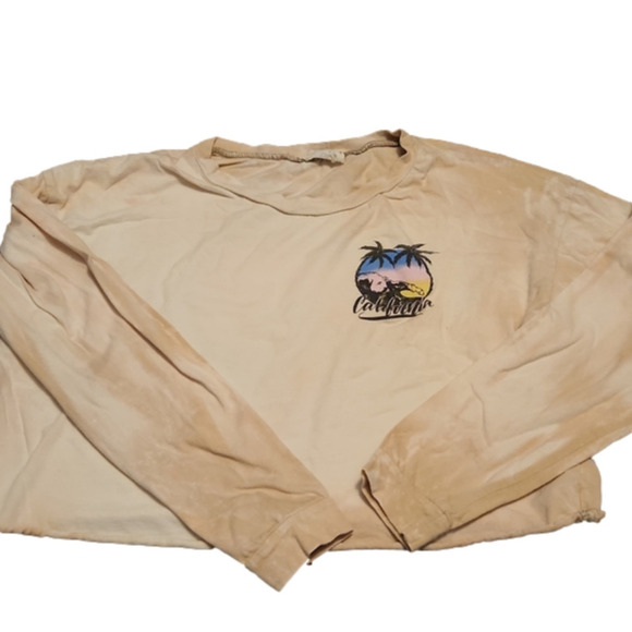 Local Lab California Tie Dye Distressed Long Sleeve Cropped Shirt Size Small - Picture 1 of 4